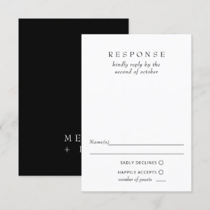 Einfache minimale moderne Schwarz-Weiß-Hochzeit-RS RSVP Karte