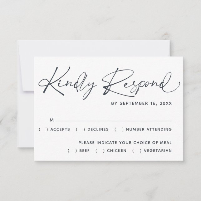 Einfache minimale moderne Script-Hochzeit RSVP Karte (Vorderseite)