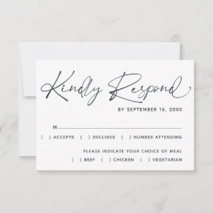 Einfache minimale moderne Script-Hochzeit RSVP Karte