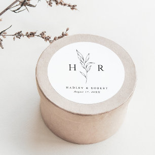 Einfache minimale Mongram Botanische Hochzeit Runder Aufkleber