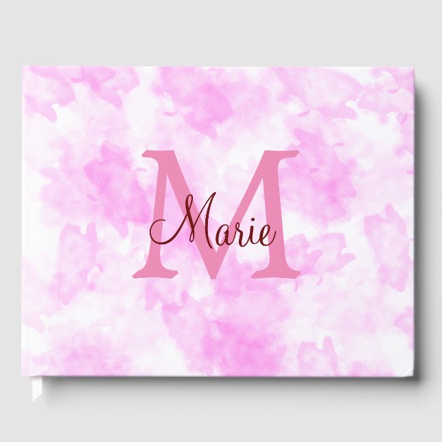 einfache minimale Name Monogramm rosa roter Wurf p Gästebuch (Vorderseite)