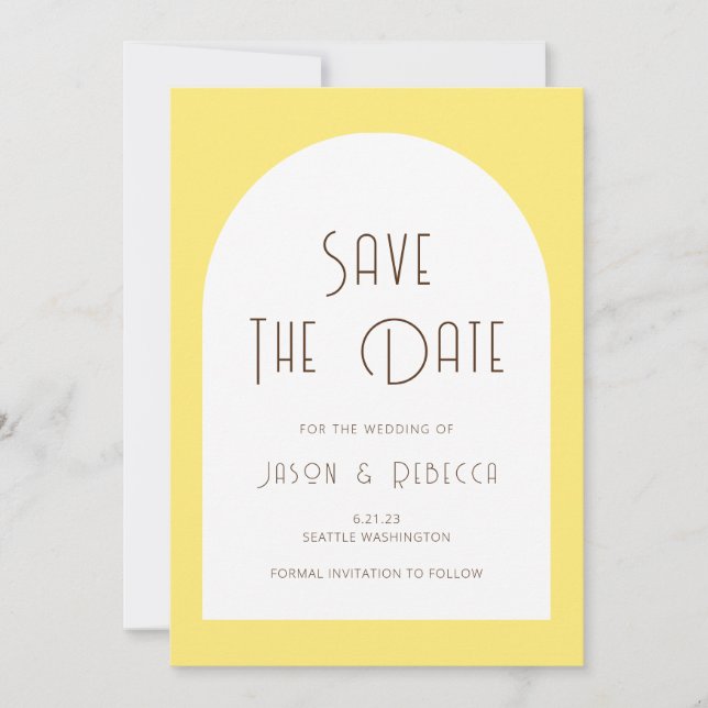 Einfache minimale Retro-Gelbe Save the Date Hochze Einladung (Vorderseite)