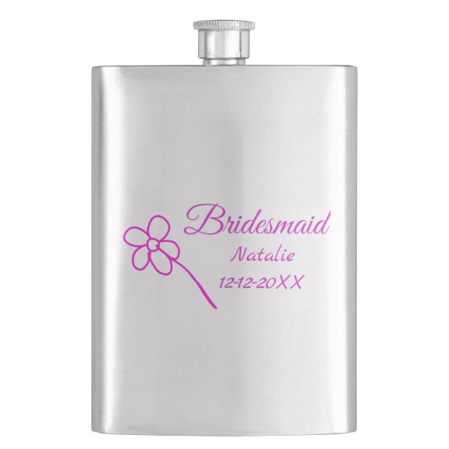 Einfache minimale rosa Bridesaid fügen den Text fü Flachmann (Vorderseite)