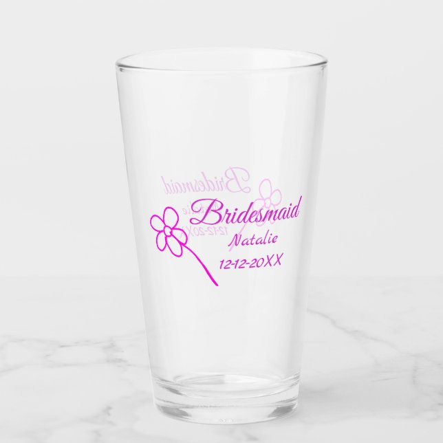Einfache minimale rosa Bridesaid fügen den Text fü Glas (Vorderseite)