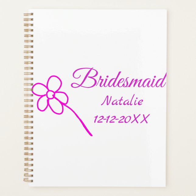 Einfache minimale rosa Bridesaid fügen den Text fü Planer (Vorderseite)