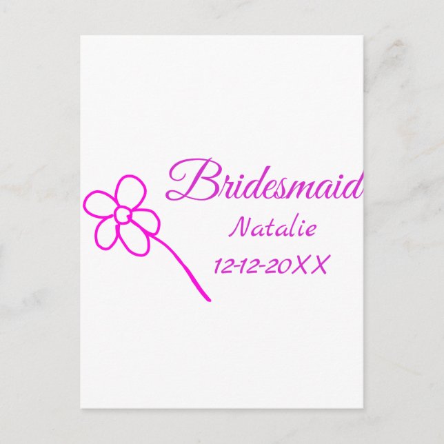 Einfache minimale rosa Bridesaid fügen den Text fü Postkarte (Vorderseite)