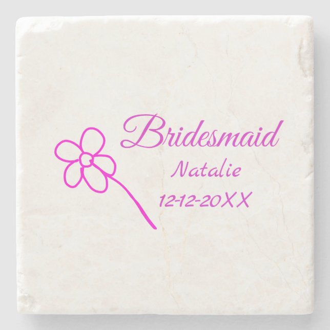Einfache minimale rosa Bridesaid fügen den Text fü Steinuntersetzer (Vorderseite)