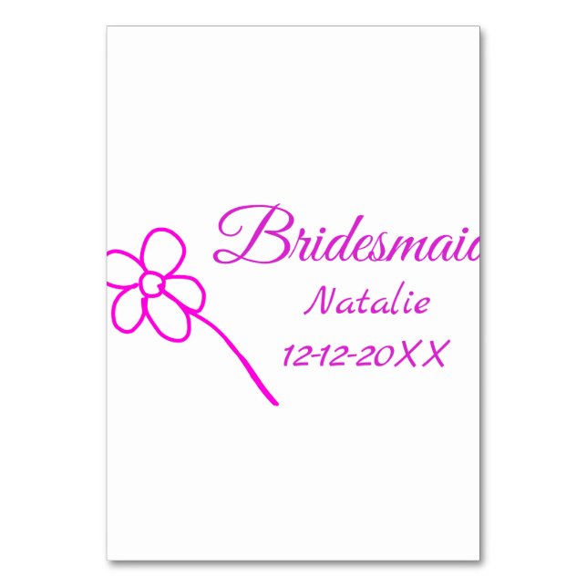 Einfache minimale rosa Bridesaid fügen den Text fü Tischnummer (Vorderseite)
