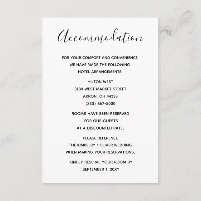 Einfache Minimale Schwarz-Weiß-Kalligrafie-Hochzei Begleitkarte (Vorderseite)