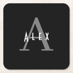 Einfache minimale Schwarz-Weiß-Monogramm Rechteckiger Pappuntersetzer