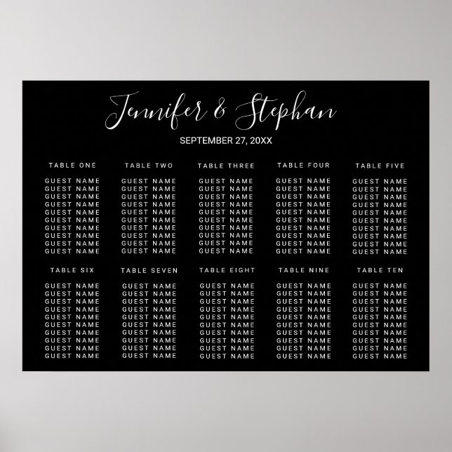 Einfache minimale Schwarz-weiße Sitzkarte Poster (Vorne)