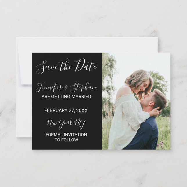 Einfache Minimale Schwarz-weiße Typografie Save The Date (Vorderseite)