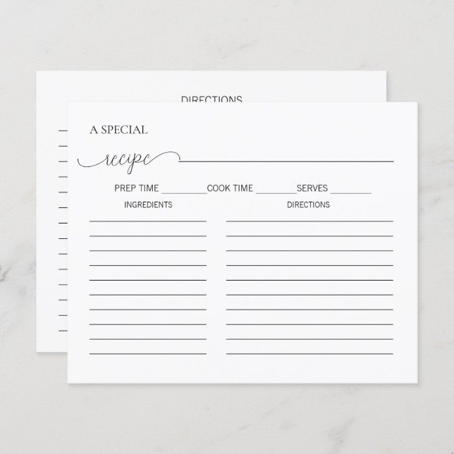Einfache Minimale Script-Brautparty-Rezept-Karte (Vorne/Hinten)