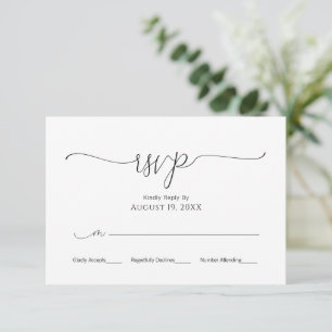 Einfache minimale Skripte Schwarz & Weiß Hochzeit RSVP Karte