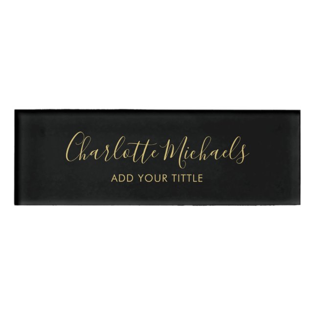 Einfache minimale Skripte schwarzen Goldnamen Beru Namenschild (Vorderseite)