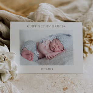 Einfache, minimale Taupe-Foto-Baby-Ankündigungskar Einladung