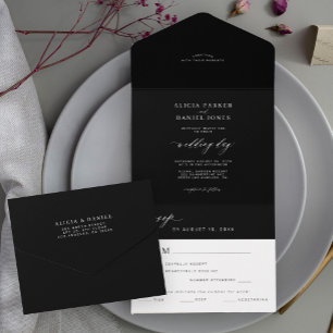 Einfache, minimalistisch-elegante Hochzeit in Schw All In One Einladung