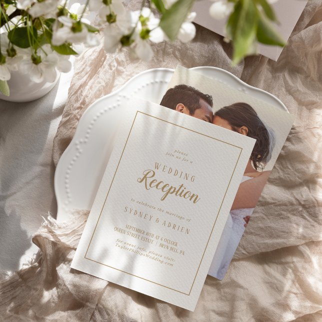 Einfache Minimalistisch|Gold Foto Empfang Frame Einladung (Von Creator hochgeladen)
