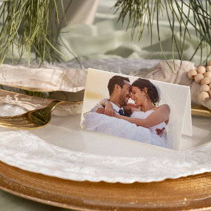 Einfache Minimalistisch Gold Foto Hochzeit Dankeskarte