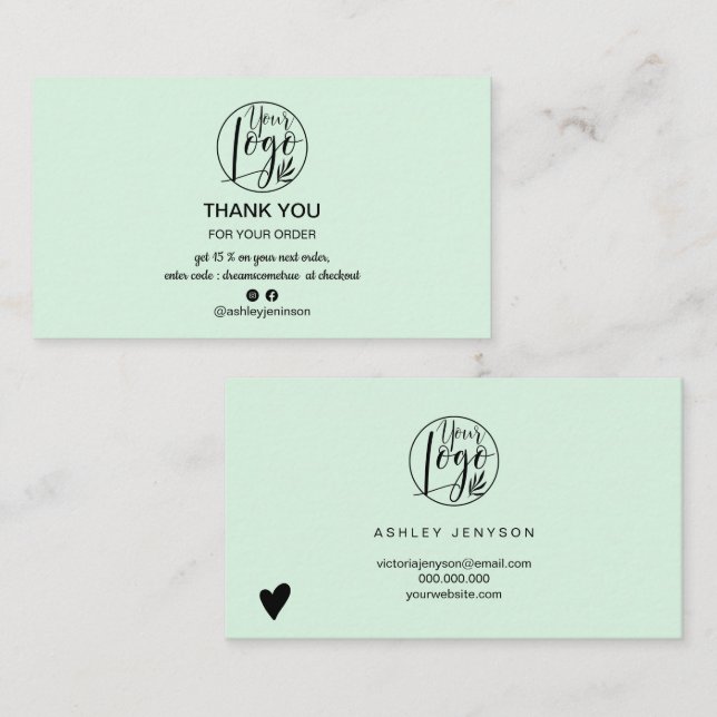 Einfache, minimalistisch grün Logo Bestellung Viel Visitenkarte (Vorne/Hinten)