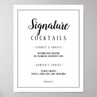 Einfache Minimalistisch Signatur Cocktails Rahmen  Poster