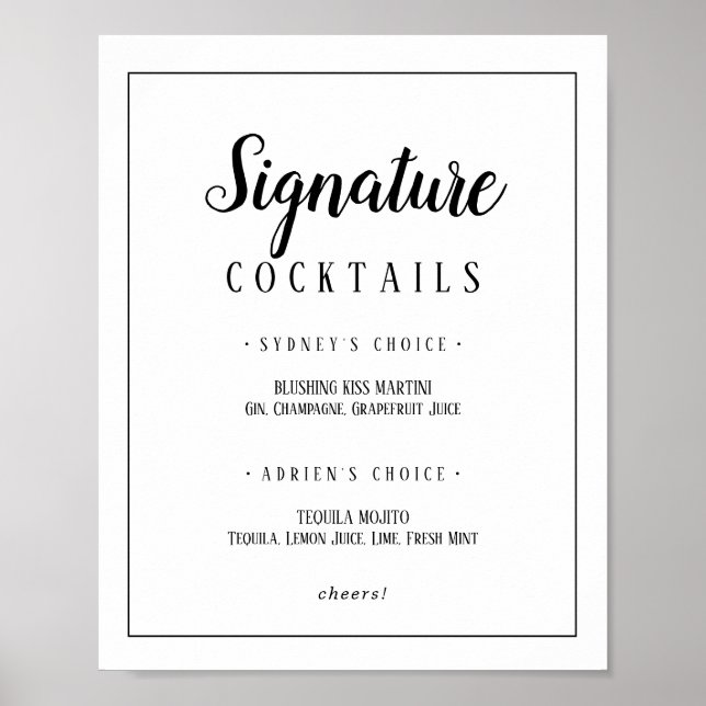 Einfache Minimalistisch Signatur Cocktails Rahmen  Poster (Vorne)