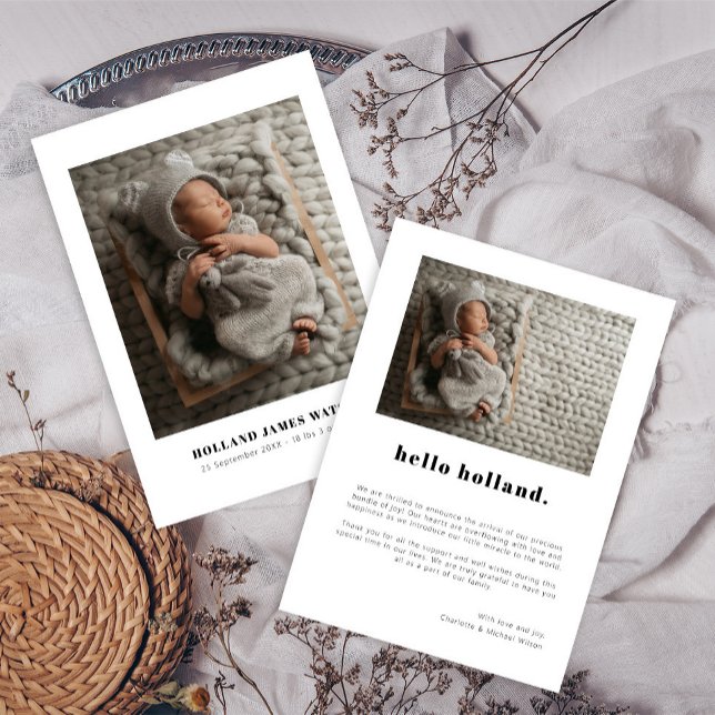 Einfache Minimalistische 2 Foto Baby Birth Ankündigung (Von Creator hochgeladen)