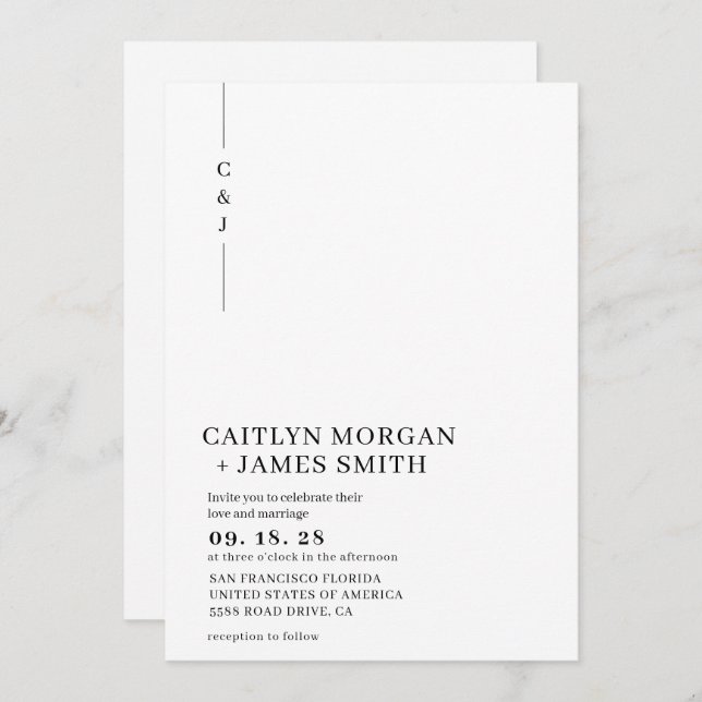 Einfache Minimalistische 3-Foto-Monogramm-Hochzeit Einladung (Vorne/Hinten)