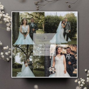 Einfache Minimalistische 4-Foto Collage Wedding Dankeskarte