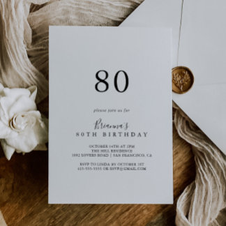 Einfache Minimalistische 80. Geburtstagsparty Einladung