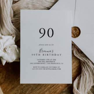 Einfache Minimalistische 90. Geburtstagsparty Einladung