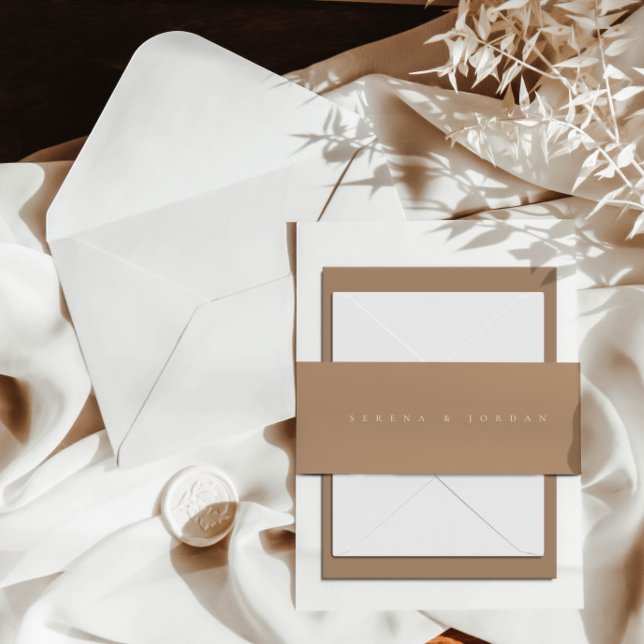 Einfache Minimalistische Beige Tan Wedding Einladungsbanderole (Von Creator hochgeladen)