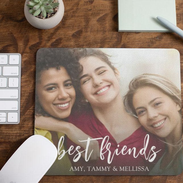 Einfache Minimalistische Best Friends Foto Calligr Mousepad (Von Creator hochgeladen)