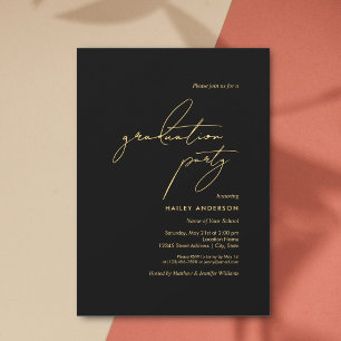 Einfache Minimalistische Black and Gold Graduation Einladung
