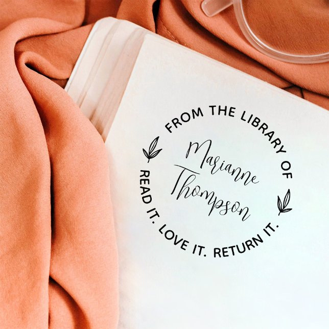 Einfache Minimalistische Blätter Script Round Libr Gummistempel (Von Creator hochgeladen)