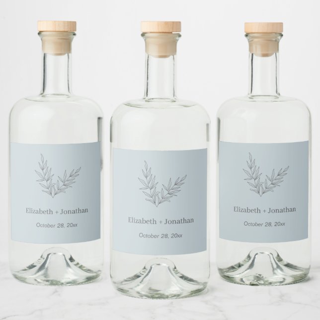 Einfache minimalistische Blatthochzeit Alkoholflaschenetikett (Flaschen)