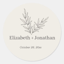 Einfache minimalistische Blatthochzeit Runder Aufkleber
