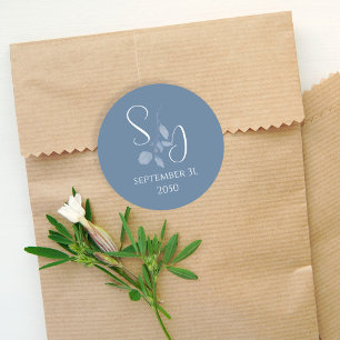 Einfache minimalistische blaue florale Monogramm-H Runder Aufkleber
