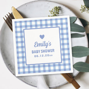 Einfache minimalistische blaue Gingham-Jungen-Baby Serviette