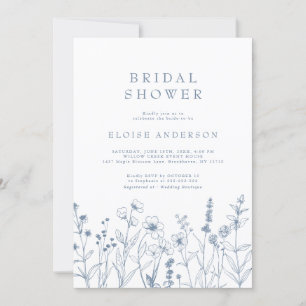 Einfache minimalistische blaue Wildblumen-Brautpar Einladung