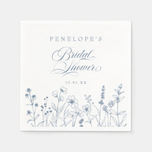 Einfache minimalistische blaue Wildblumen-Brautpar Serviette