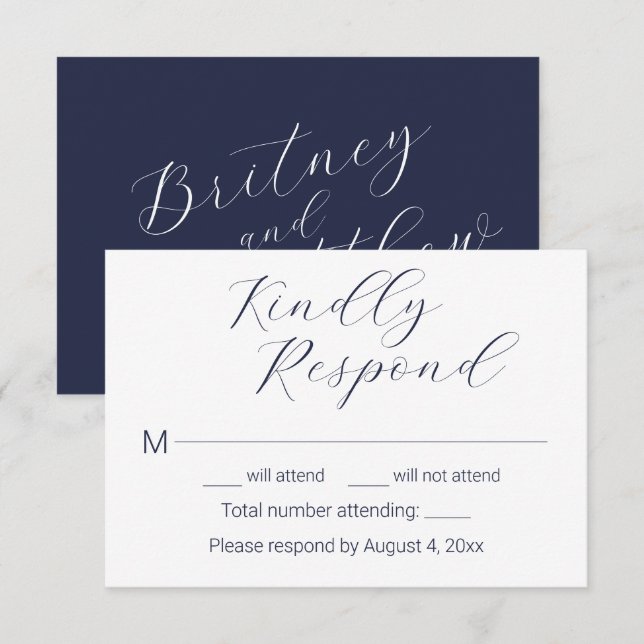 Einfache Minimalistische Blue-Wedding-Response-Kar Dankeskarte (Vorne/Hinten)