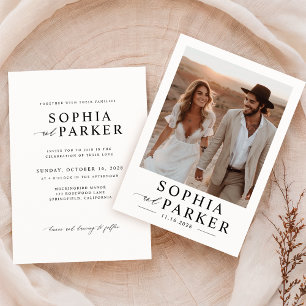 Einfache minimalistische Boho-Foto-Hochzeit Einladung