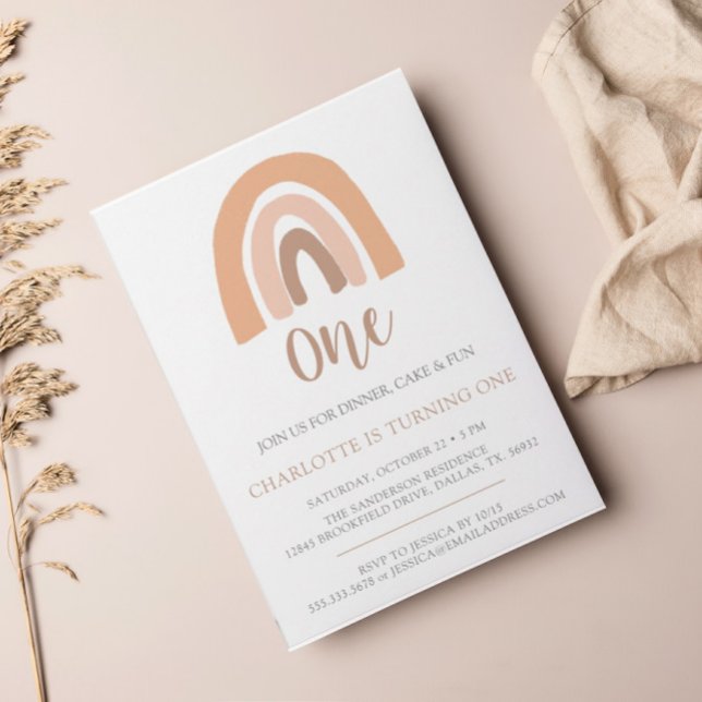 Einfache Minimalistische Boho Rainbow Erster Gebur Einladung (Von Creator hochgeladen)