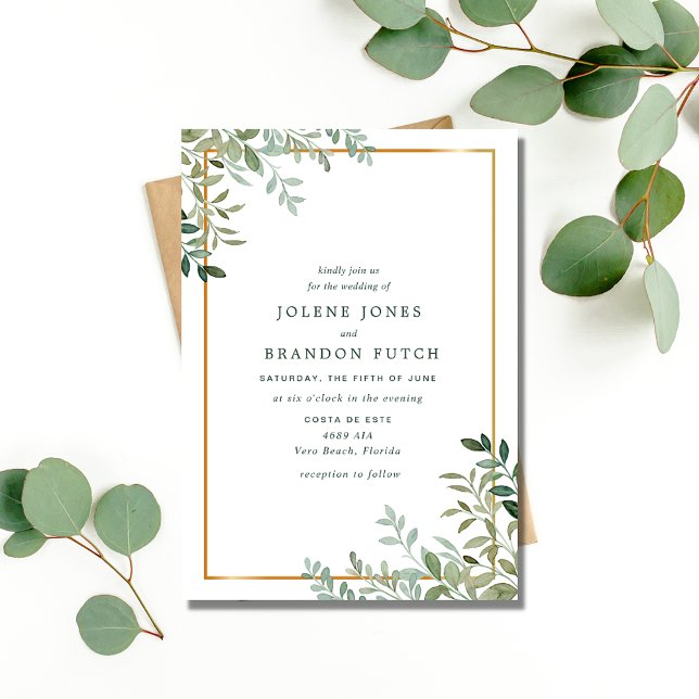 Einfache Minimalistische Botanische Hochzeit Einladung (Simple Minimalist Botanical Wedding Invitation)