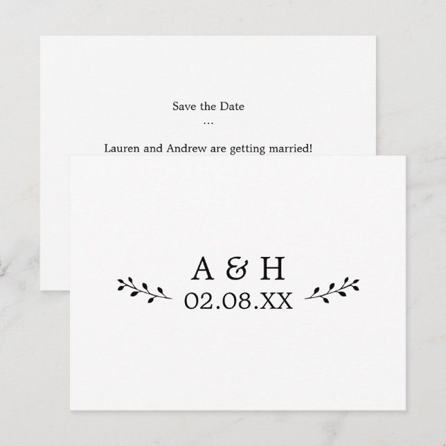 Einfache Minimalistische Botanische Monogramm Save Postkarte (Vorne/Hinten)