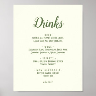 Einfache Minimalistische Dark Sage Wedding Drinks Poster