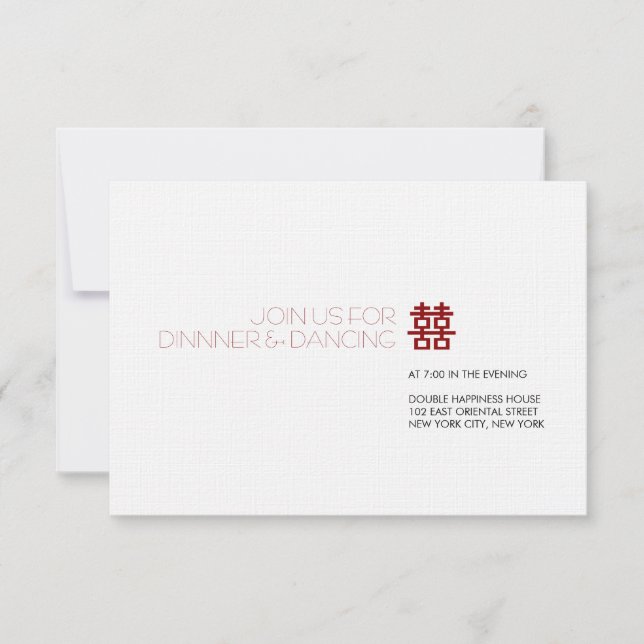 Einfache Minimalistische Doppelglückszeit Chinesis Einladung (Vorderseite)