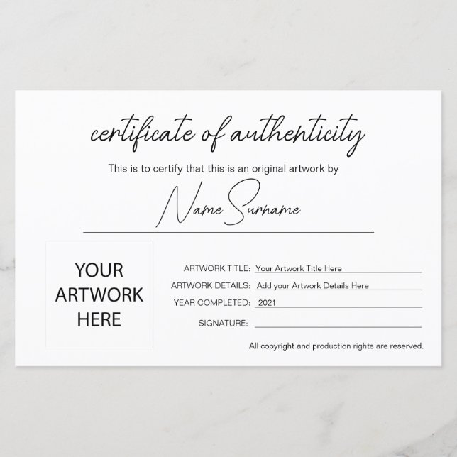 Einfache Minimalistische Echtheitsbescheinigung (Vorderseite)