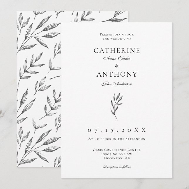 Einfache Minimalistische Elegant Classic Leaf Hoch Einladung (Vorne/Hinten)